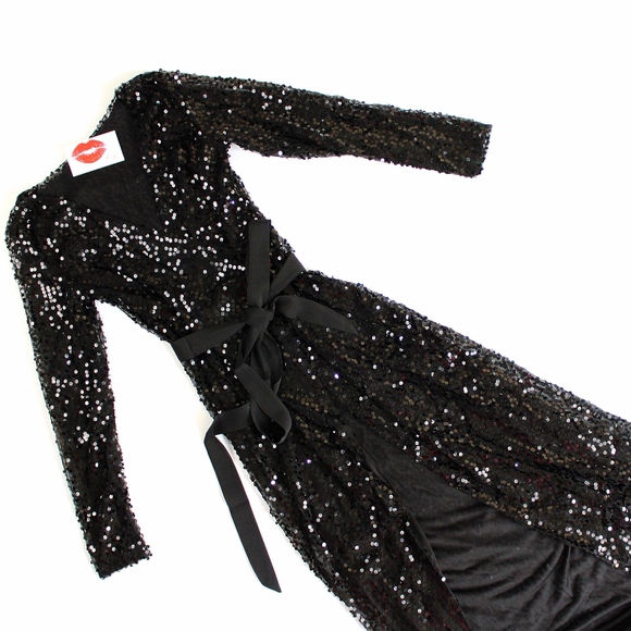 Plunging V-Neck Sequin Wrap Belted Maxi Dress - Picture 6 of 10